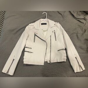 White blank NYC vegan leather moto jacket